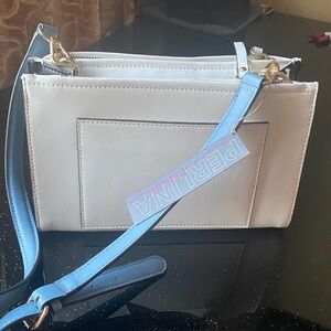 Perlina White crossbody bag w/ blue strap